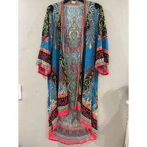 Anthropologie Flying Tomato Bohemian long cardigan Multicolor Kimono Size M